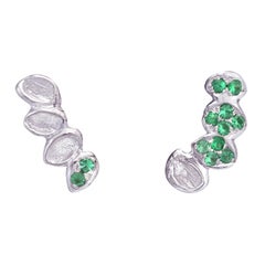 Anais Rheiner 18 Karat White Gold Emerald Asymmetrical Stud Earrings