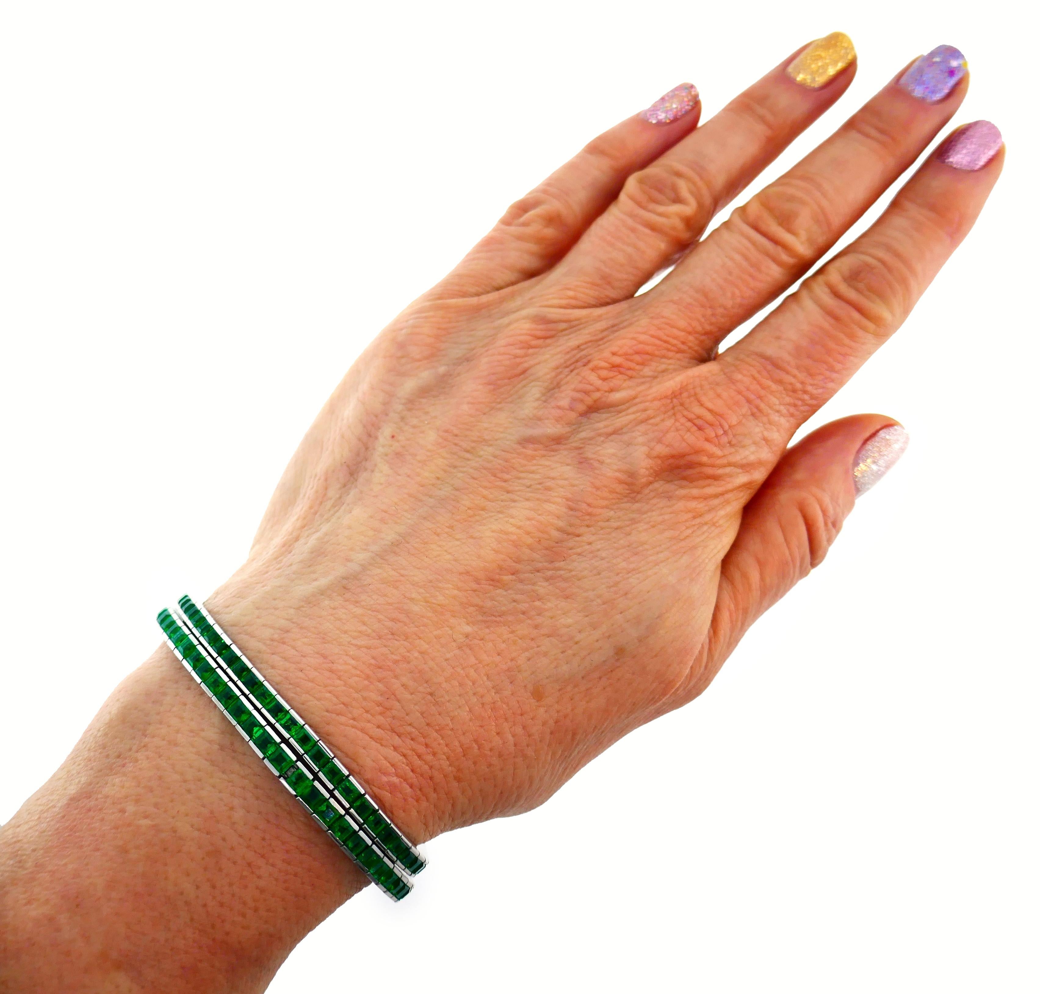 Emerald White Gold Tennis Line Bracelet Duo Meister 1970s For Sale At 1stdibs