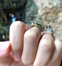 Emerald with Cabochon Ruby Sycee/Yuan Bao Ring Set in 18k White Gold