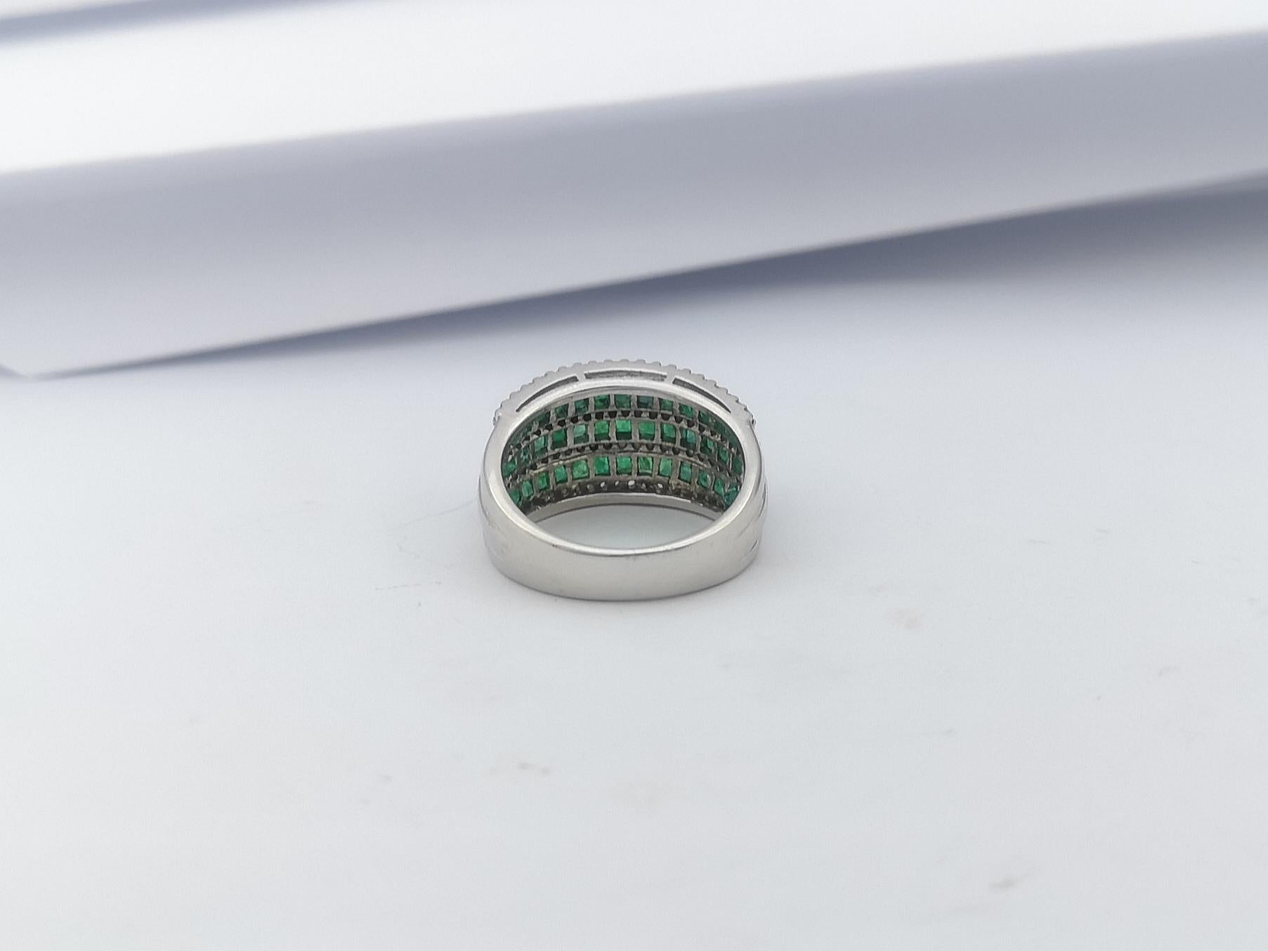 Ring mit Smaragd und kubischem Zirkon in Silberfassung im Angebot 6