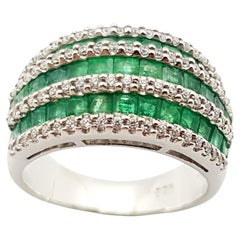 Emerald with Cubic Zirconia Ring set in Silver Settings