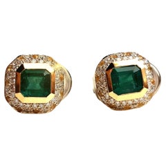 Emerald with Diamond and Yellow Sapphire in Gold Clip-on Earrings