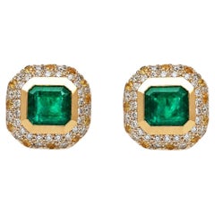 Smaragd mit Diamant und gelbem Saphir - Ohrringe von Alexander Leyser