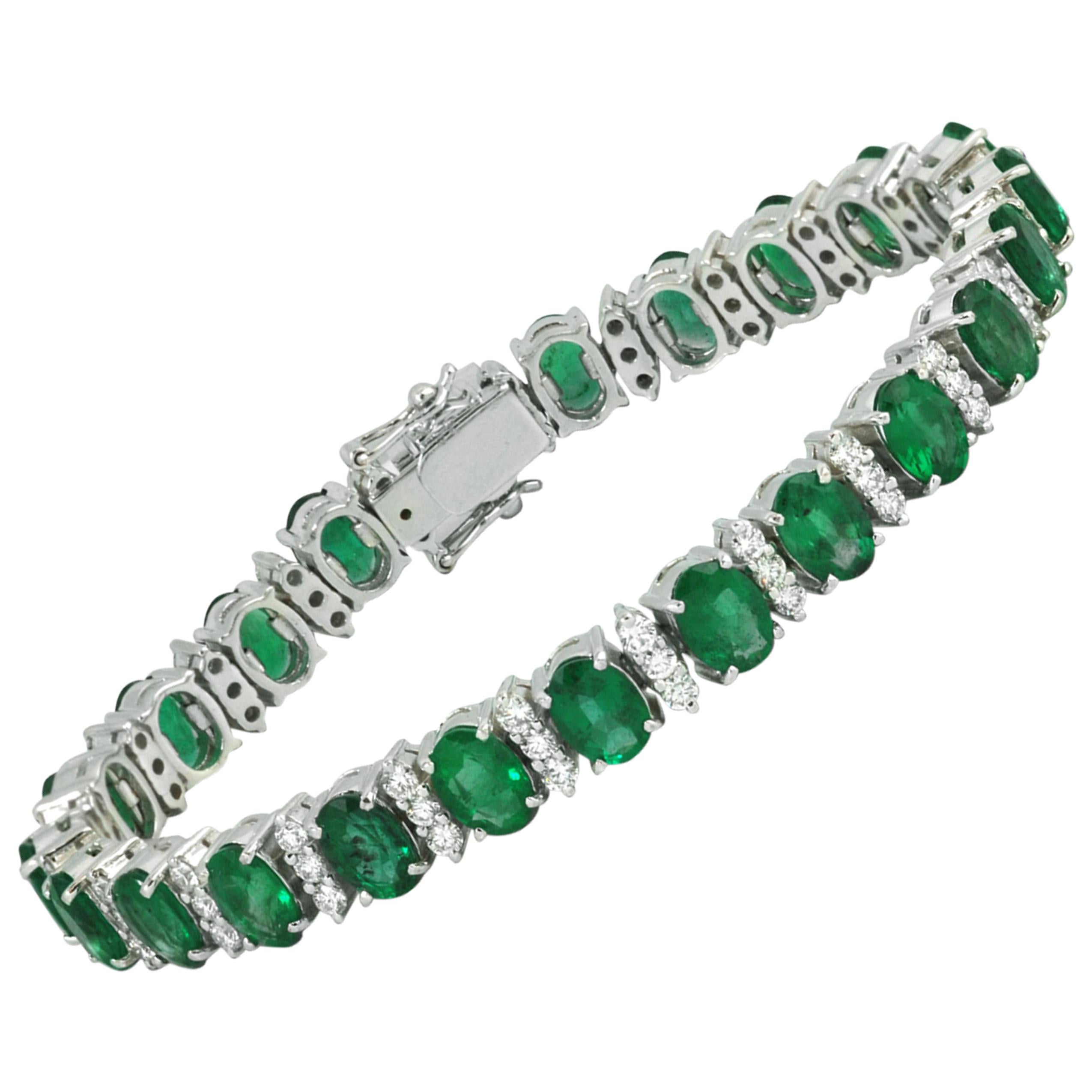 Emerald with Diamond Bracelet Set in 18 Karat White Gold Settings For Sale