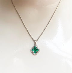 Emerald with Diamond Clover Pendant Set in 18 Karat Gold Settings
