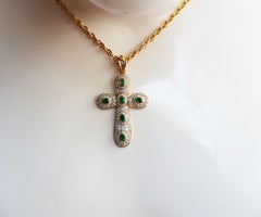 Emerald with Diamond Cross Pendant Set in 18 Karat Gold Settings