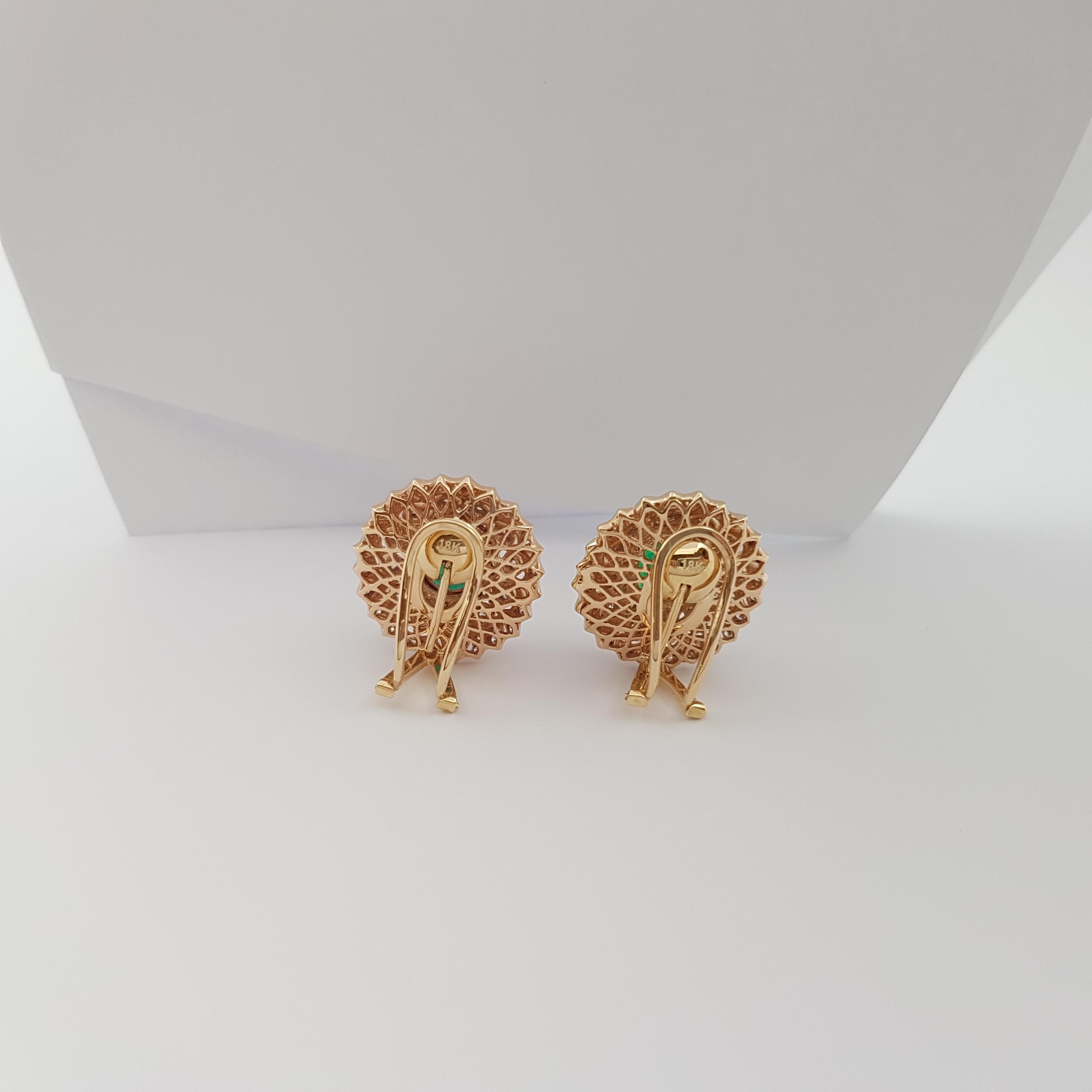 Emerald with Diamond Earring set in 18K Rose Gold Settings For Sale 1