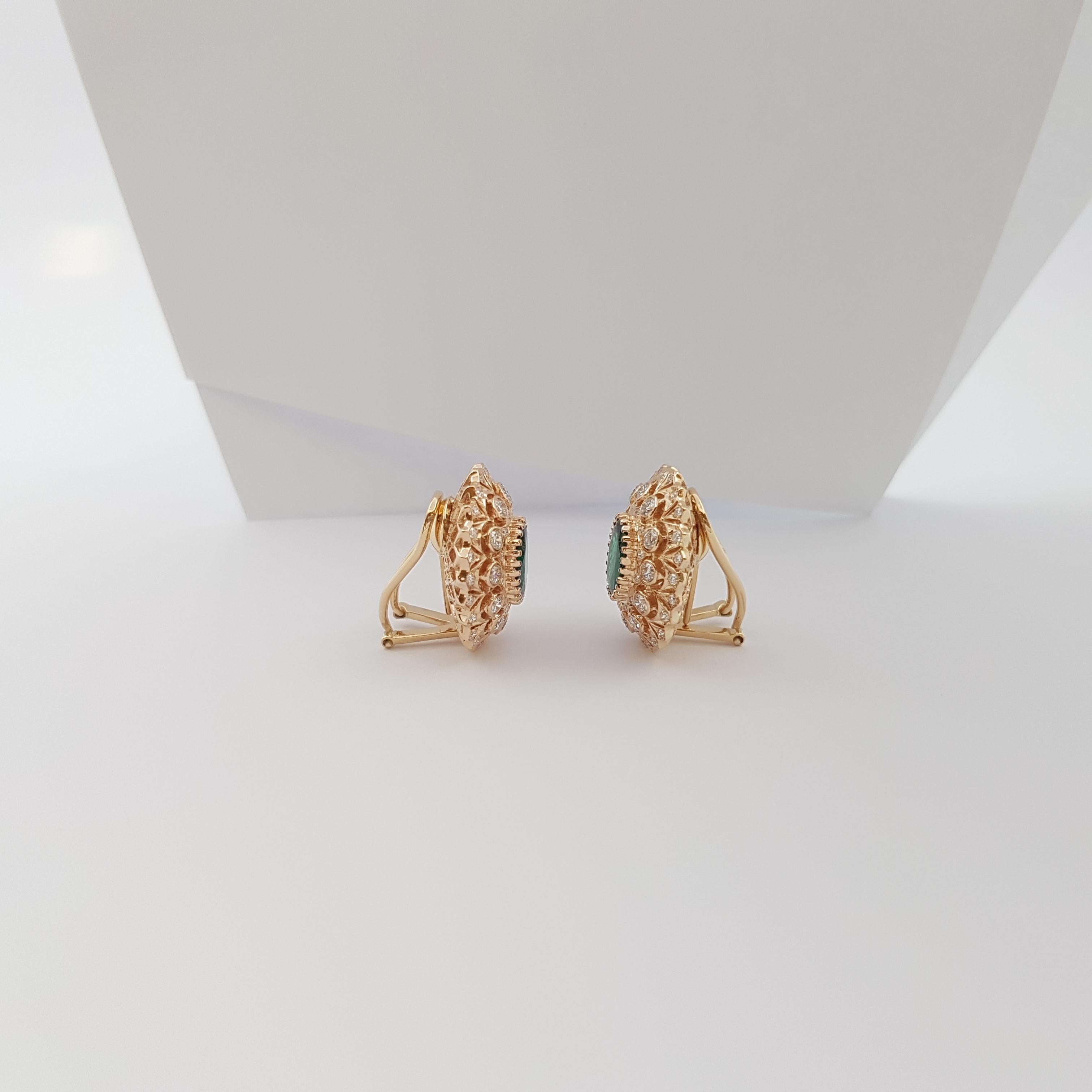 Emerald with Diamond Earring set in 18K Rose Gold Settings For Sale 2