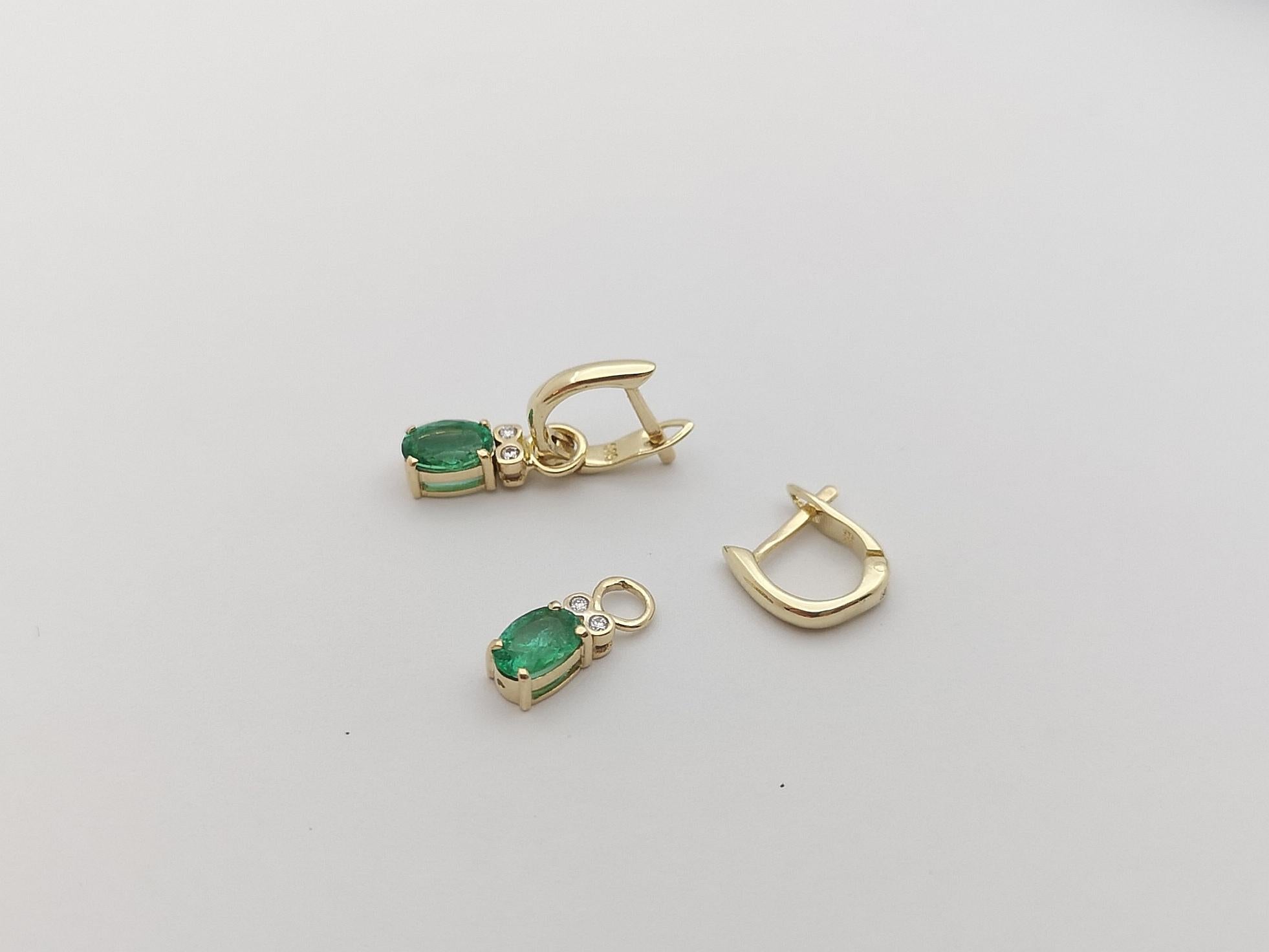 Emerald with Diamond Earrings Set in 14 Karat Gold Settings For Sale 4