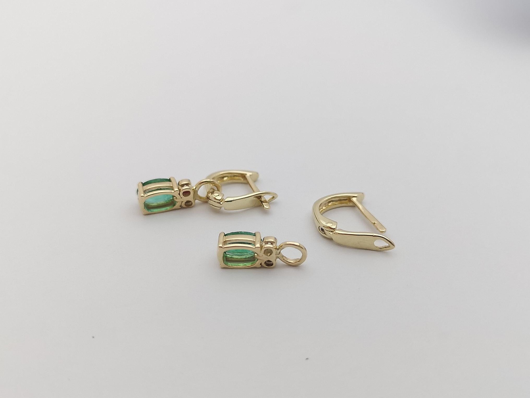 Emerald with Diamond Earrings Set in 14 Karat Gold Settings For Sale 5