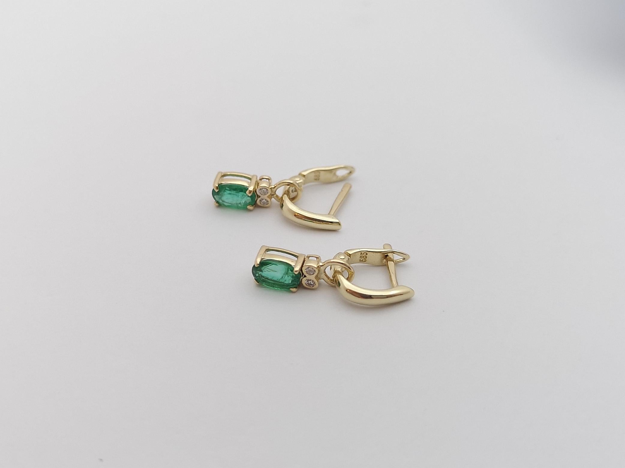 Emerald with Diamond Earrings Set in 14 Karat Gold Settings For Sale 6