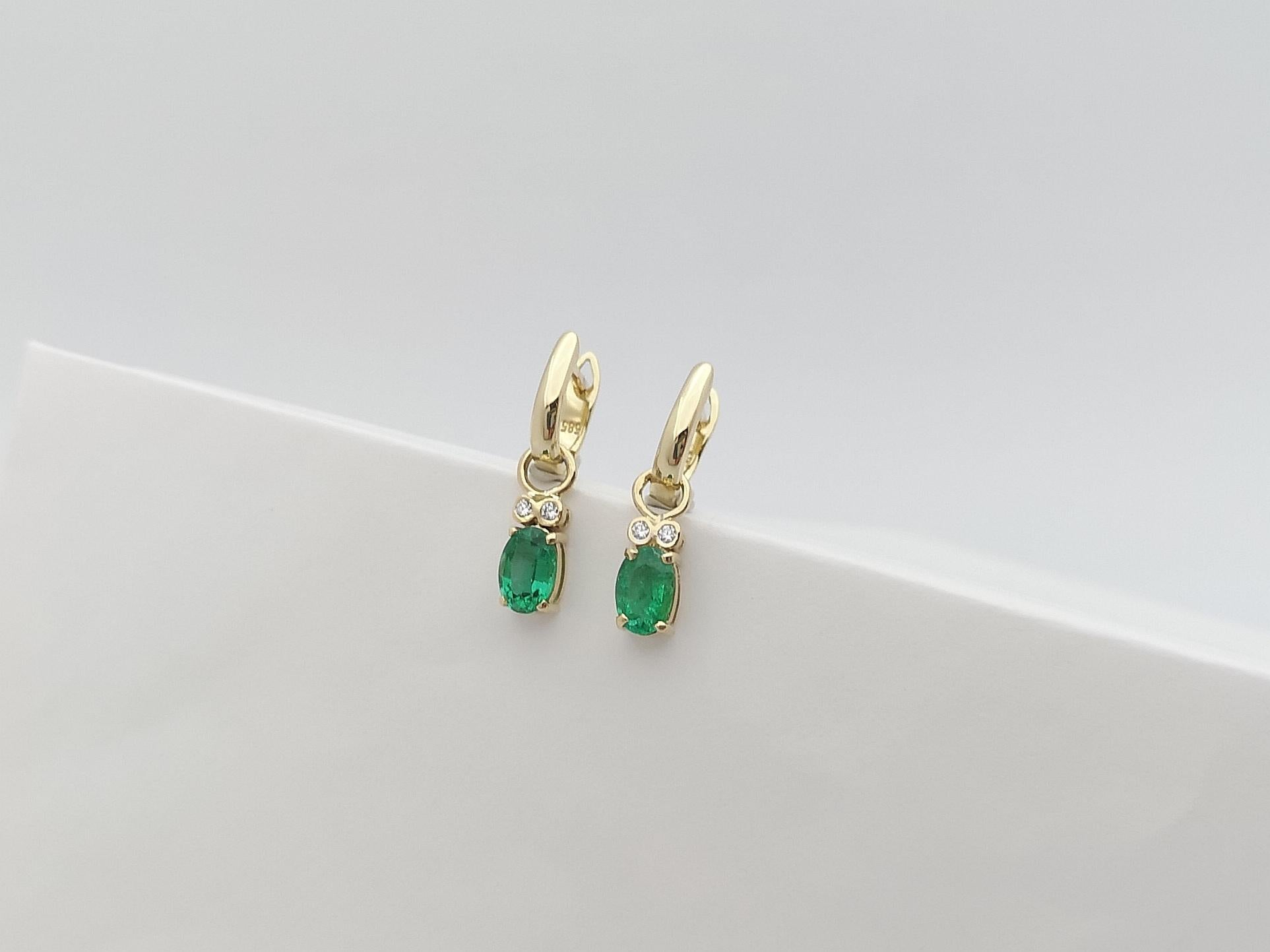 Emerald with Diamond Earrings Set in 14 Karat Gold Settings For Sale 1