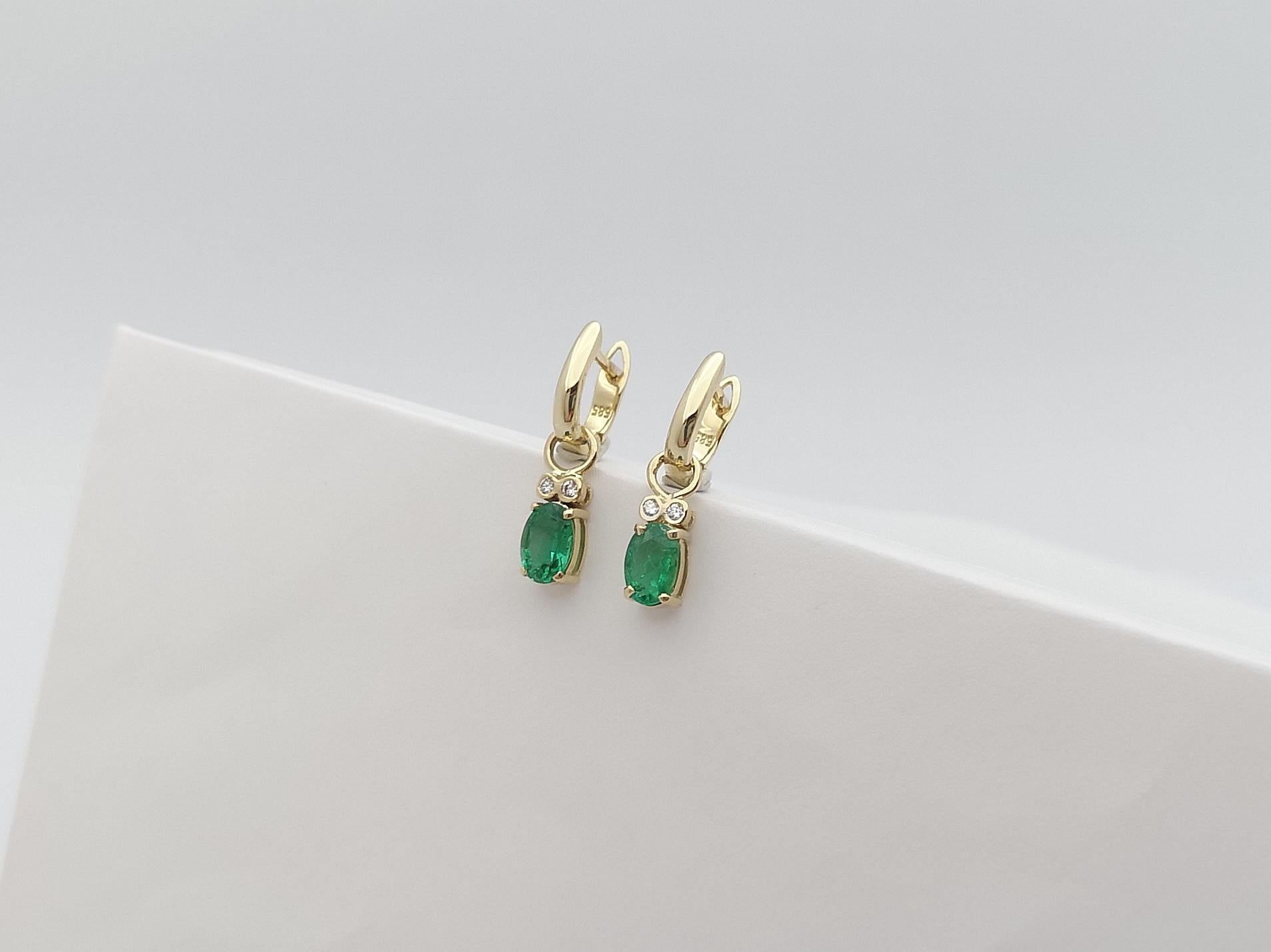 Emerald with Diamond Earrings Set in 14 Karat Gold Settings For Sale 2