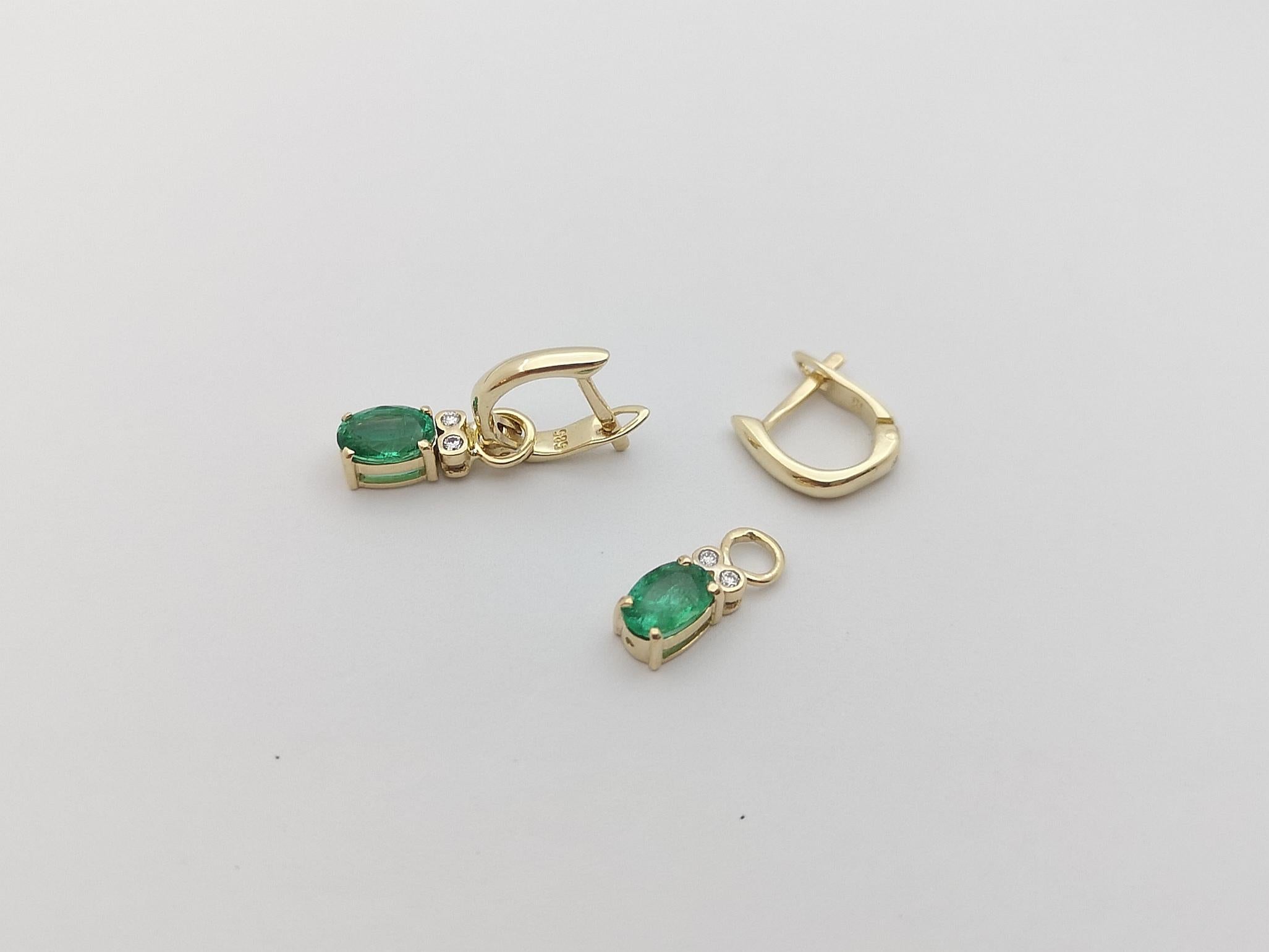 Emerald with Diamond Earrings Set in 14 Karat Gold Settings For Sale 3