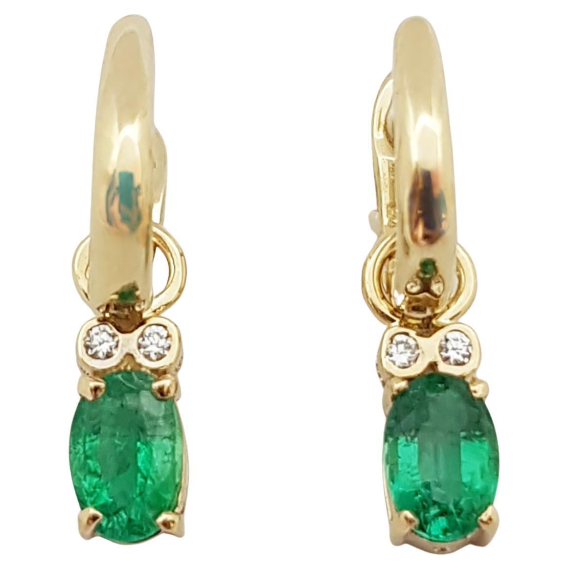Emerald with Diamond Earrings Set in 14 Karat Gold Settings For Sale