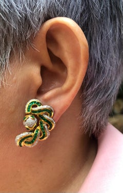 Emerald with Diamond Earrings Set in 18 Karat Gold Settings