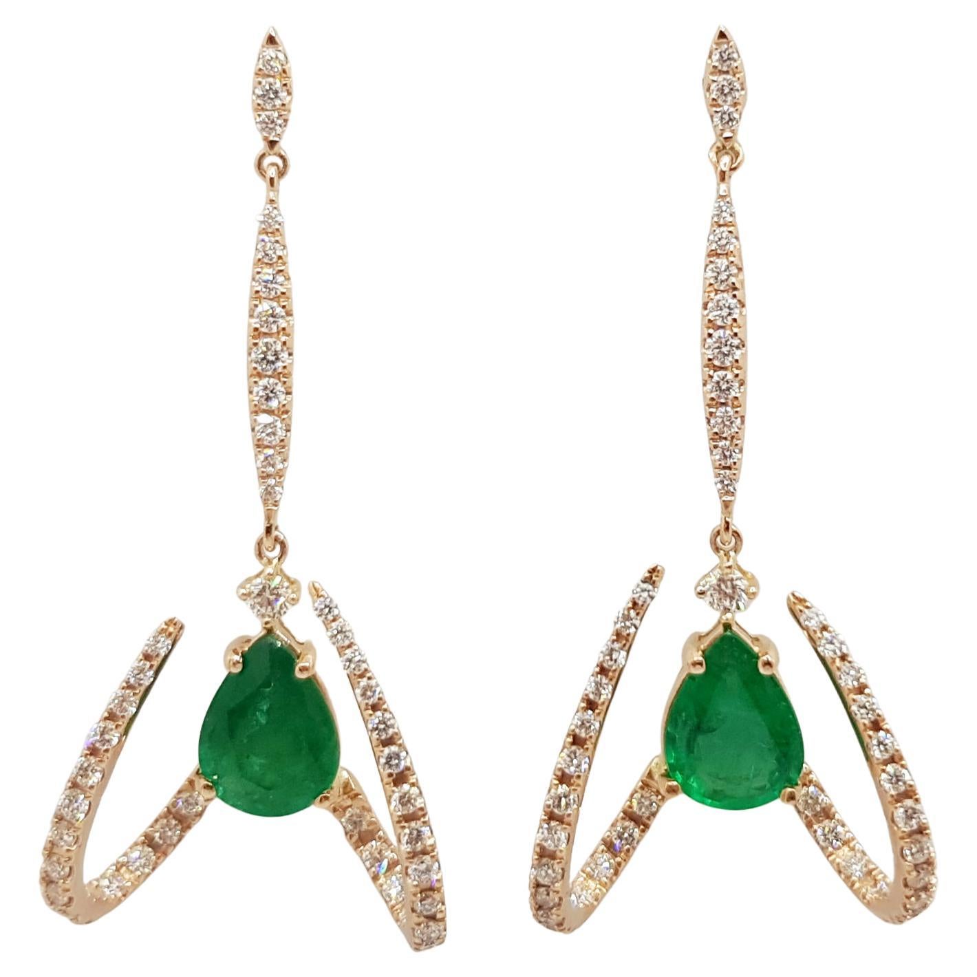 Emerald with Diamond Earrings Set in 18 Karat Rose Gold by Kavant & Sharart For Sale