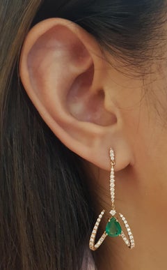 Emerald with Diamond Earrings Set in 18 Karat Rose Gold Settings