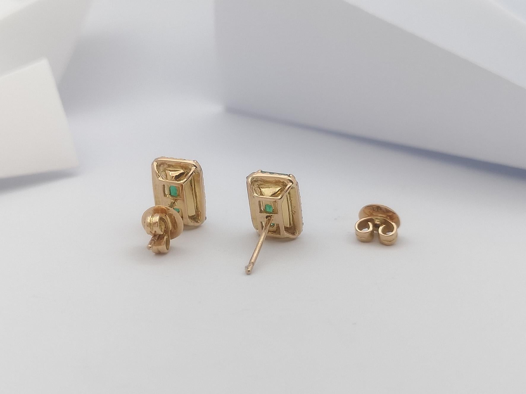 Emerald with Diamond Earrings Set in 18 Karat Rose Gold Settings For Sale 1