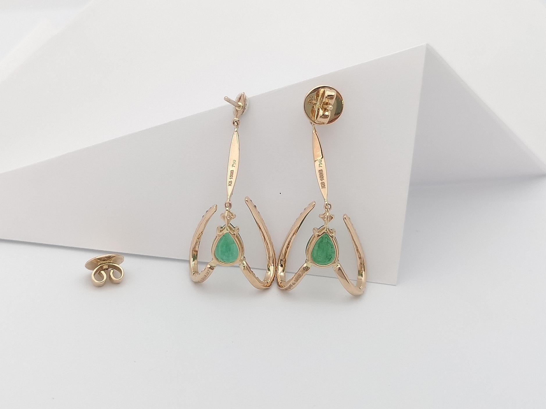 Women's Emerald with Diamond Earrings Set in 18 Karat Rose Gold Settings For Sale