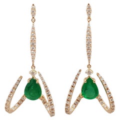 Used Emerald with Diamond Earrings Set in 18 Karat Rose Gold Settings