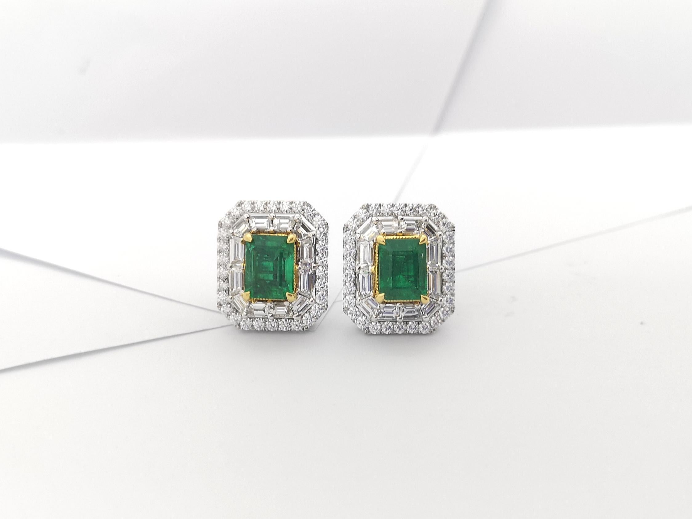 Emerald with Diamond Earrings Set in 18 Karat White Gold Settings For Sale 4