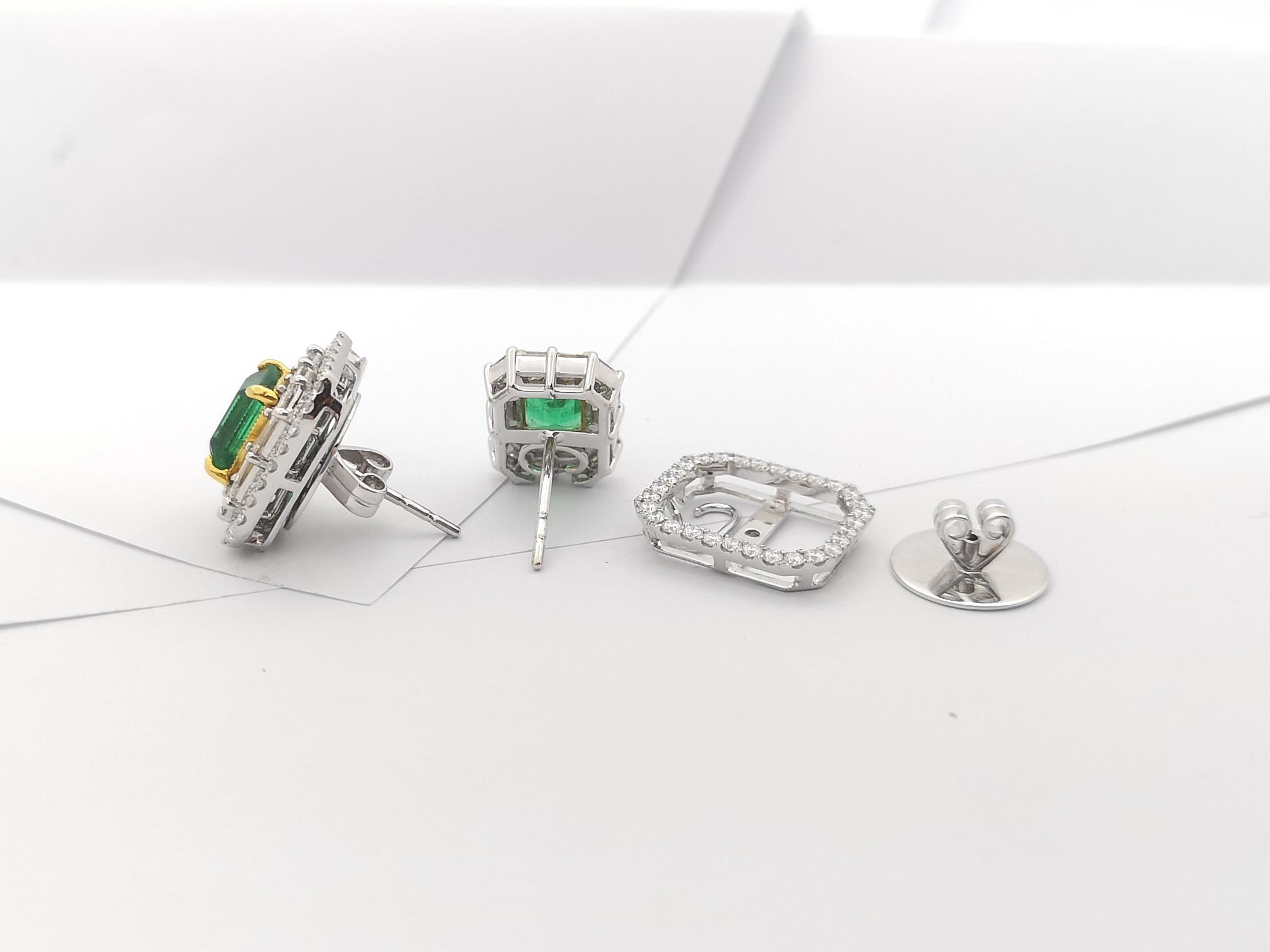 Emerald with Diamond Earrings Set in 18 Karat White Gold Settings For Sale 8