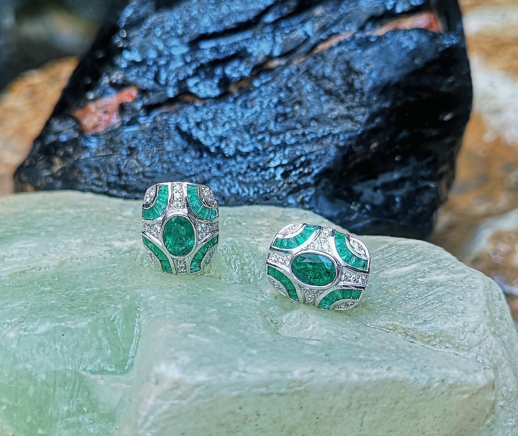 Emerald with Diamond Earrings Set in 18 Karat White Gold Settings 1