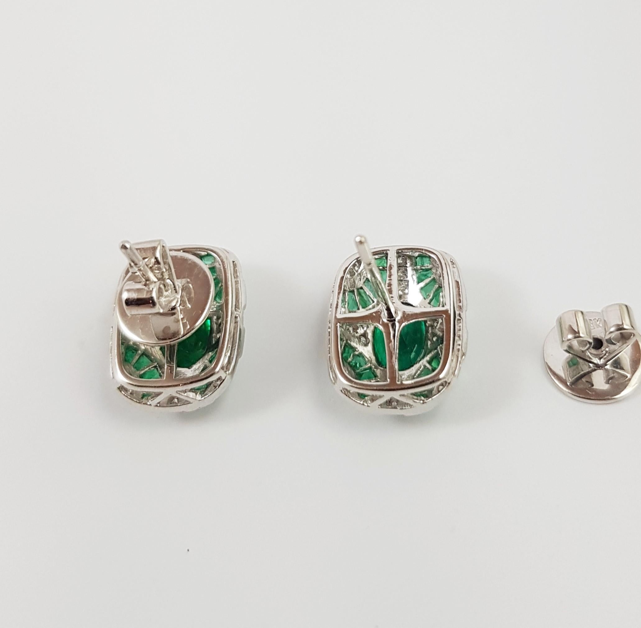 Emerald with Diamond Earrings Set in 18 Karat White Gold Settings 2