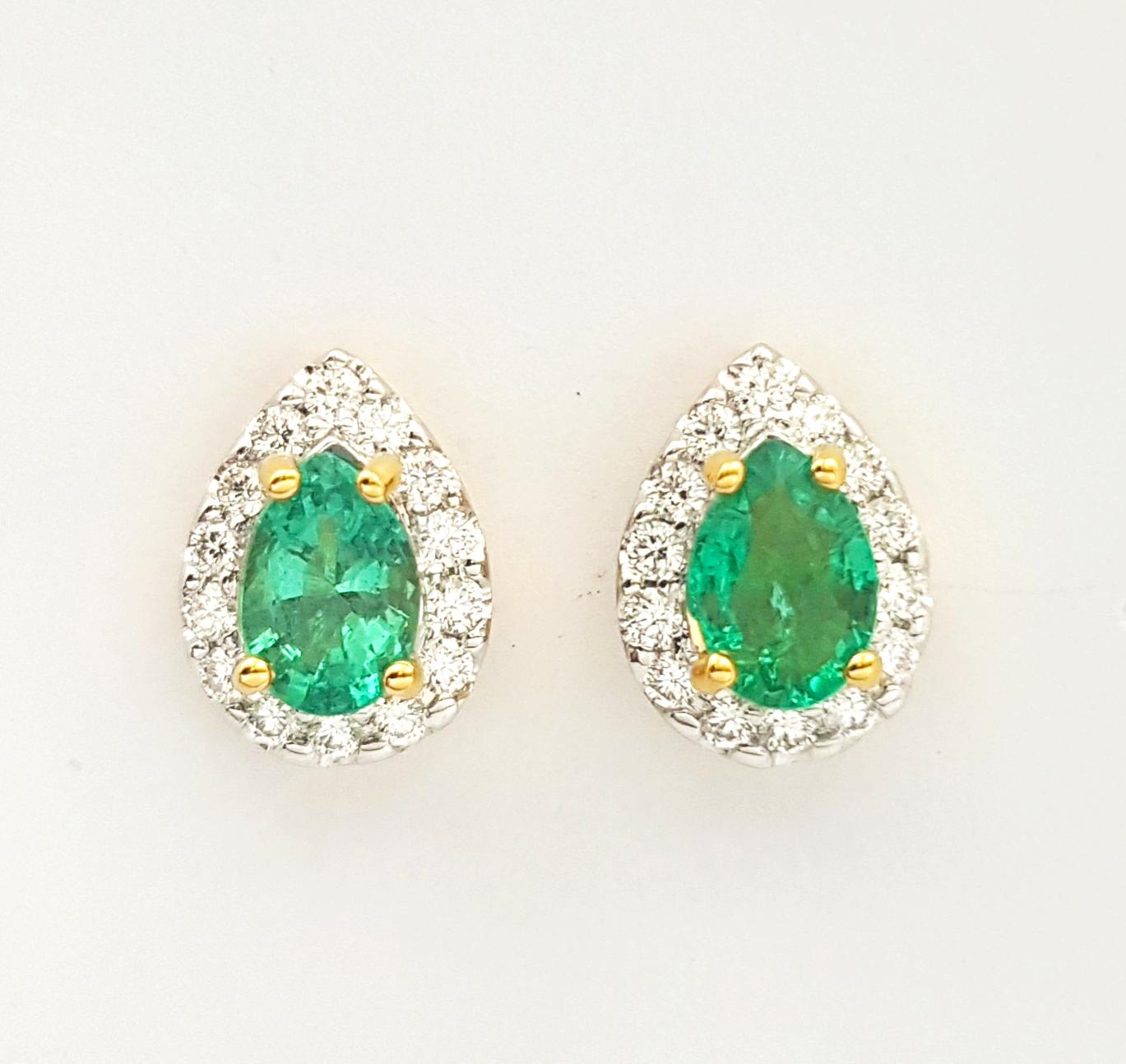 Contemporary Emerald with Diamond Earrings set in 18K Gold Settings For Sale