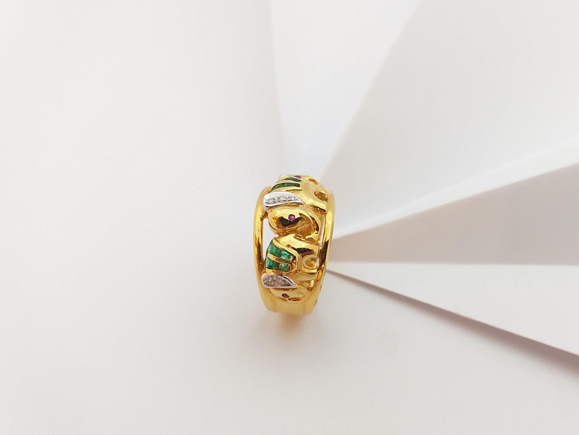 Emerald with Diamond Elephant Ring Set in 18 Karat Gold Settings For Sale 7