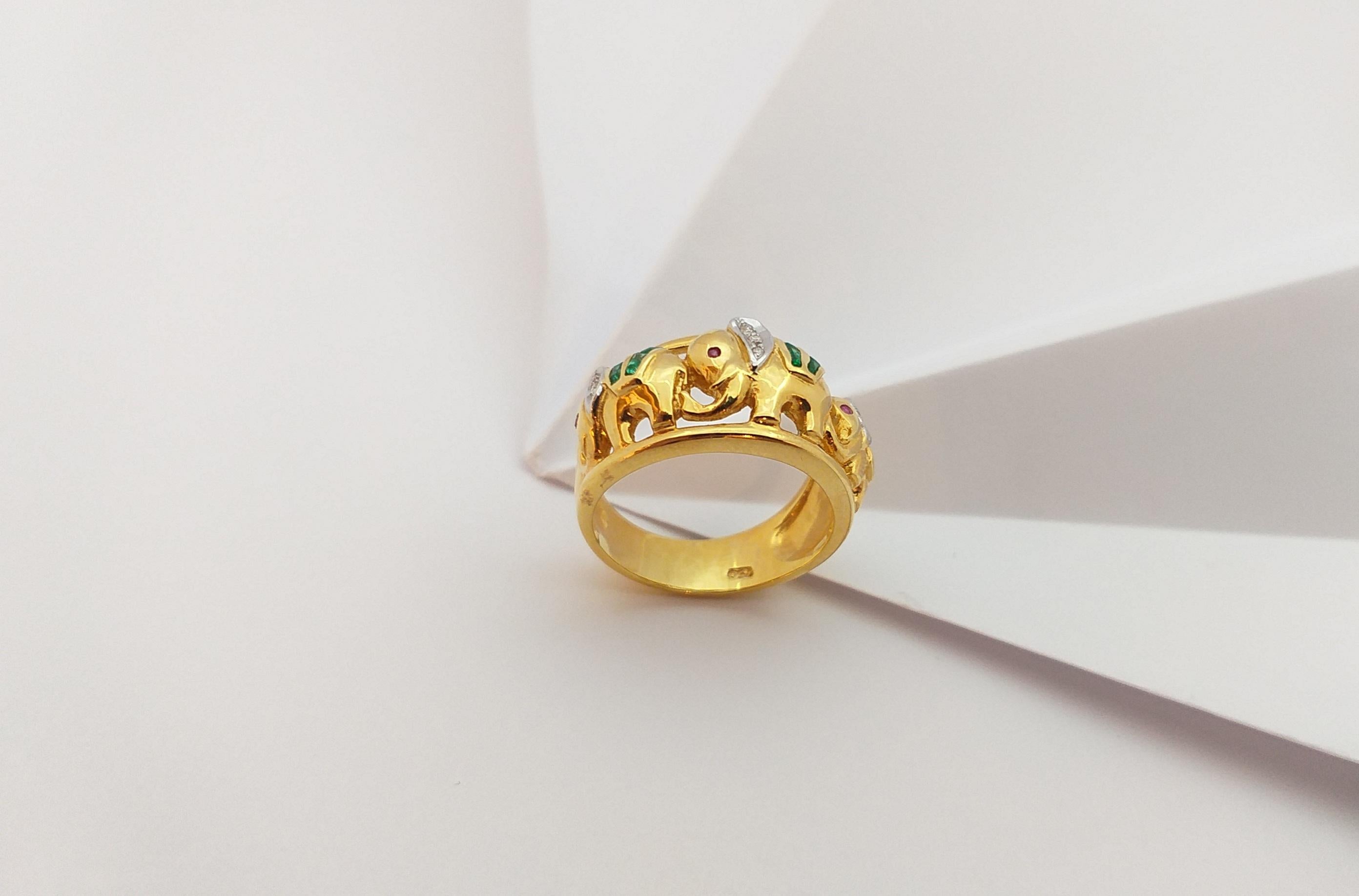 Emerald with Diamond Elephant Ring Set in 18 Karat Gold Settings For Sale 10