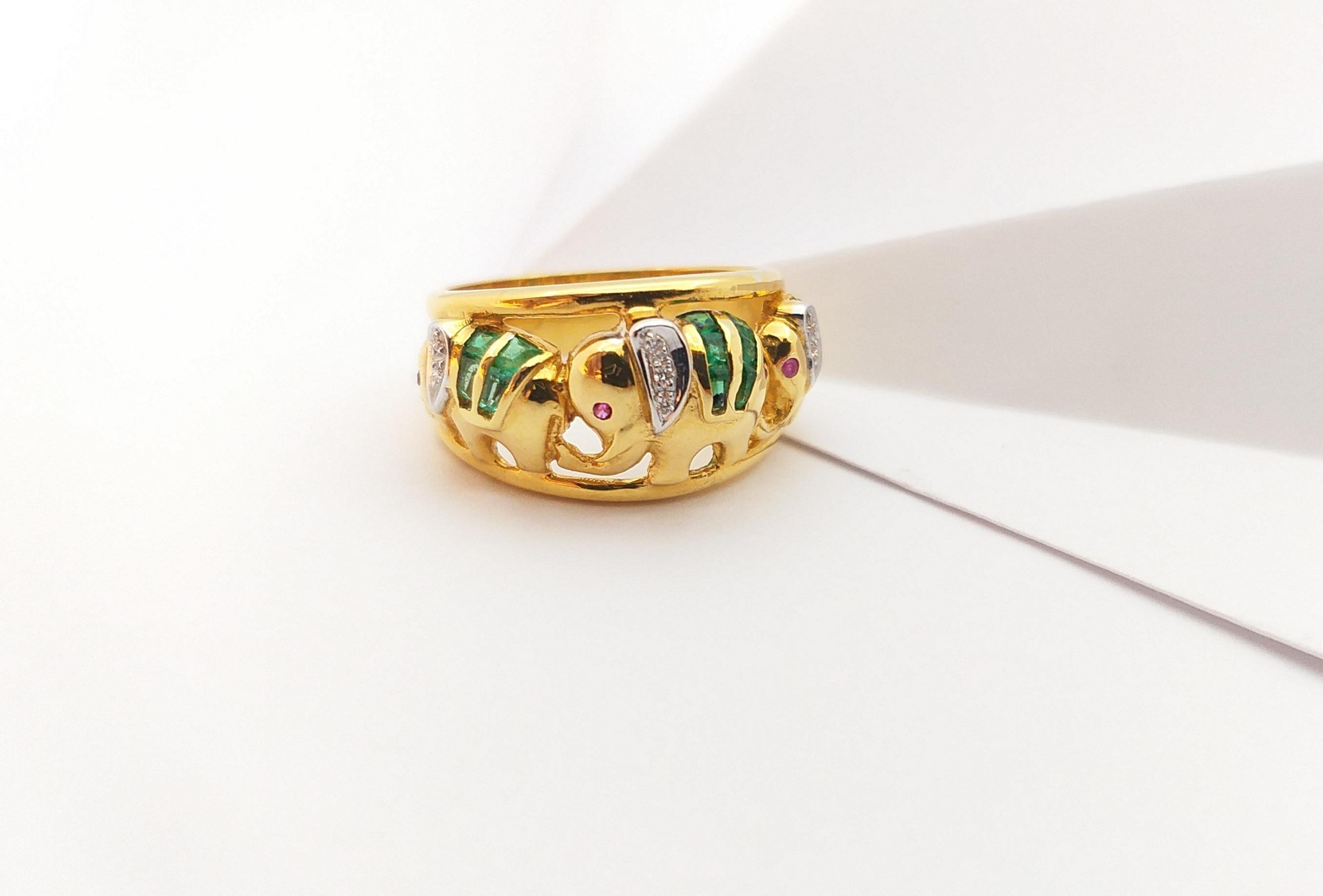 Emerald with Diamond Elephant Ring Set in 18 Karat Gold Settings For Sale 12