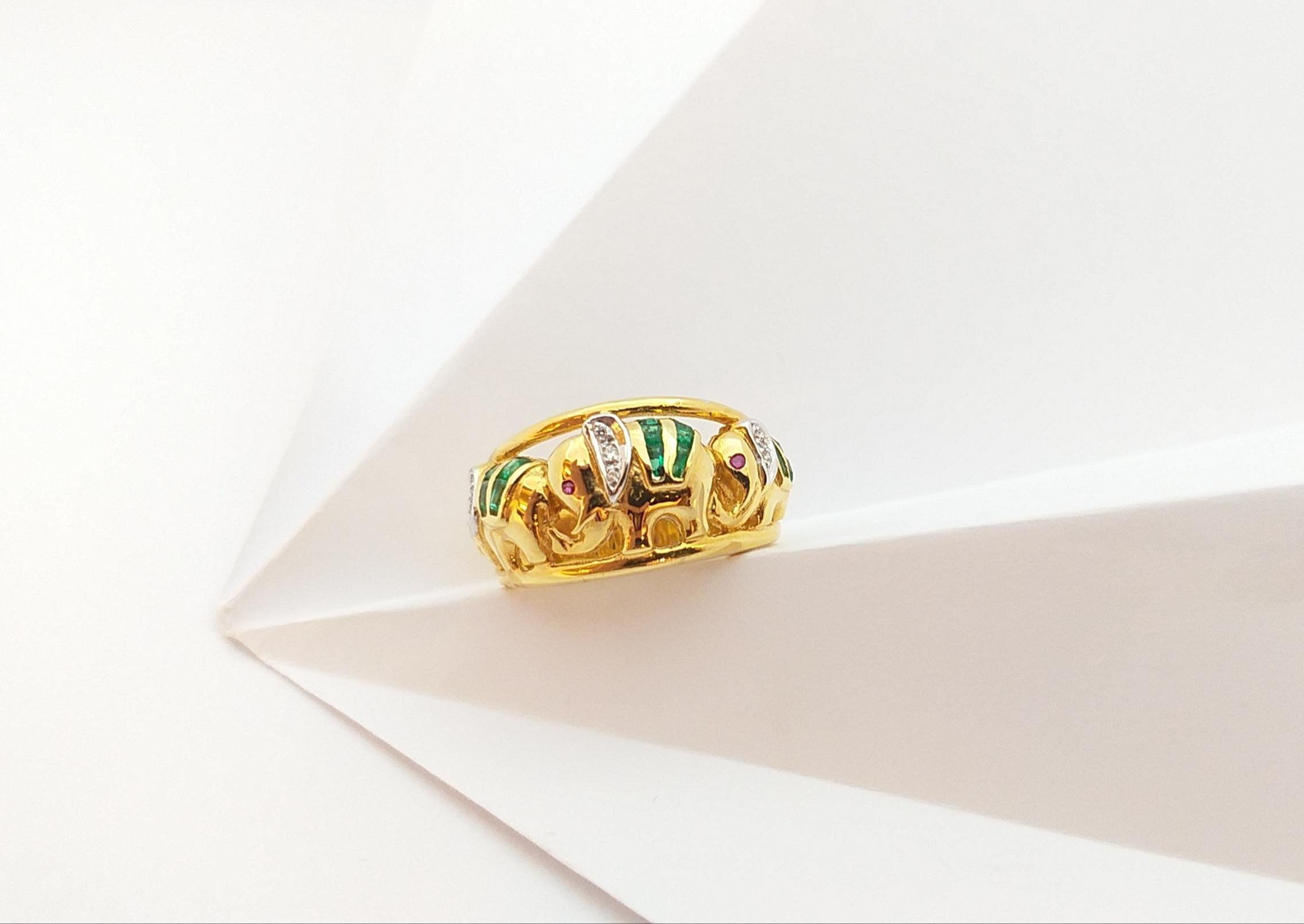 Emerald with Diamond Elephant Ring Set in 18 Karat Gold Settings For Sale 13
