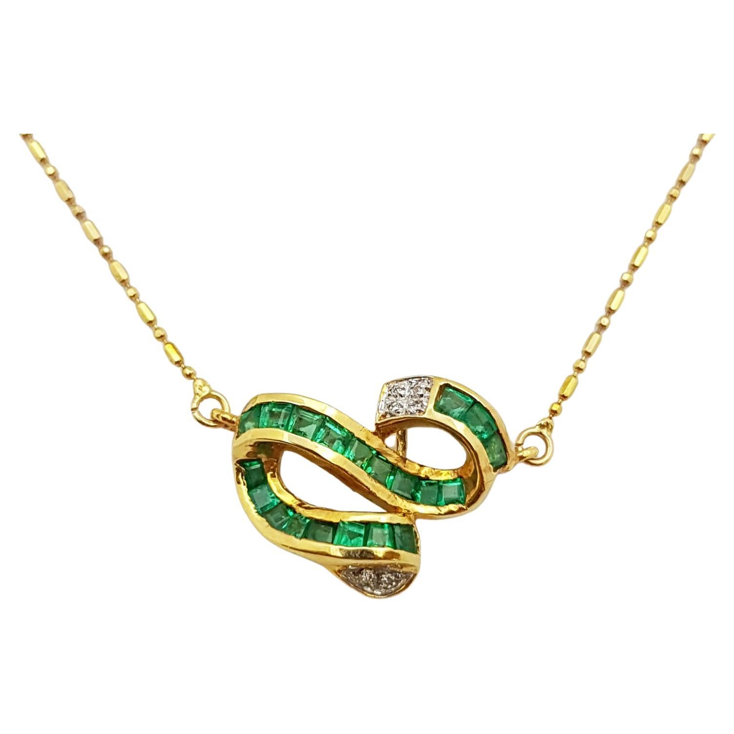 Emerald with Diamond Necklace Set in 18 Karat Gold Setting For Sale