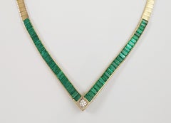 Emerald with Diamond Necklace Set in 18 Karat Gold Settings