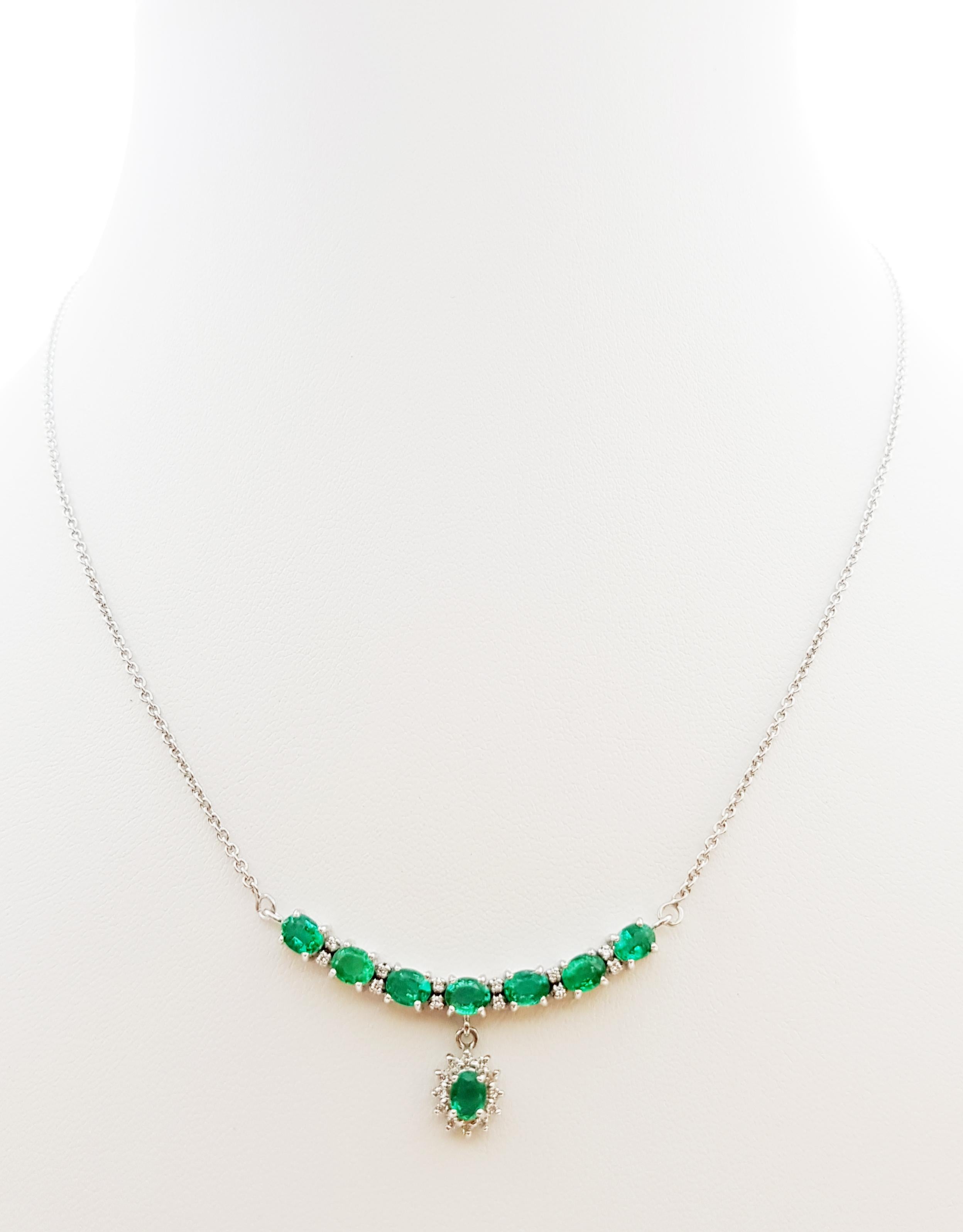 Emerald 1.77 carats with Diamond 0.15 carat Necklace set in 18 Karat Gold Settings

Width: 1.6 cm 
Length: 45.5 cm
Total Weight: 6.54 grams

