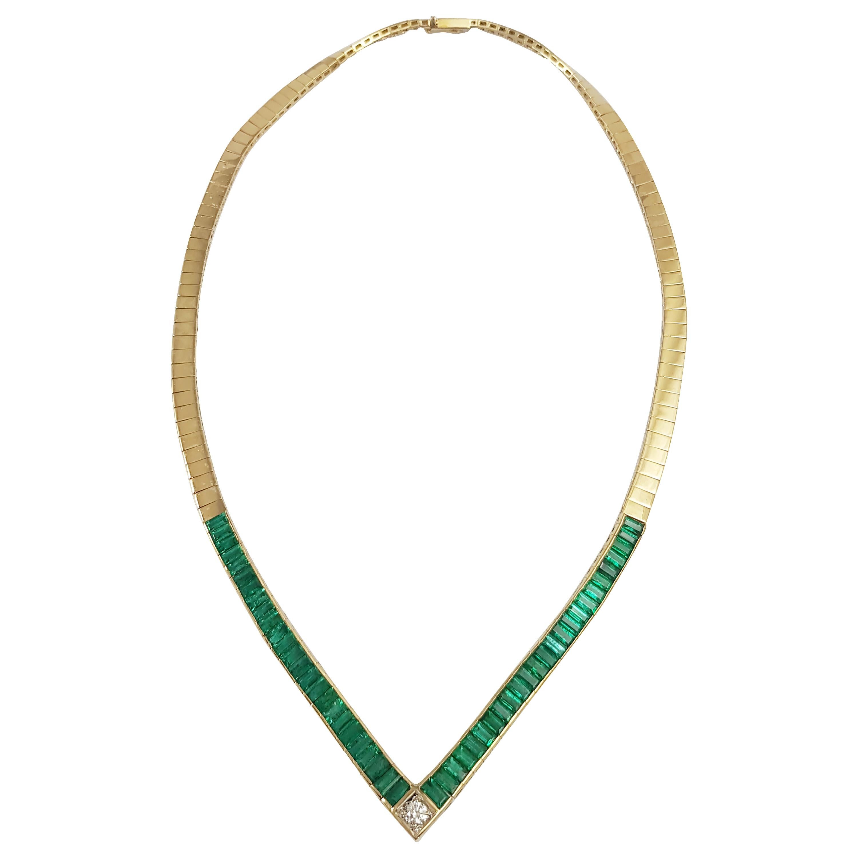 Emerald with Diamond Necklace Set in 18 Karat Gold Settings For Sale