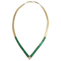 Emerald with Diamond Necklace Set in 18 Karat Gold Settings