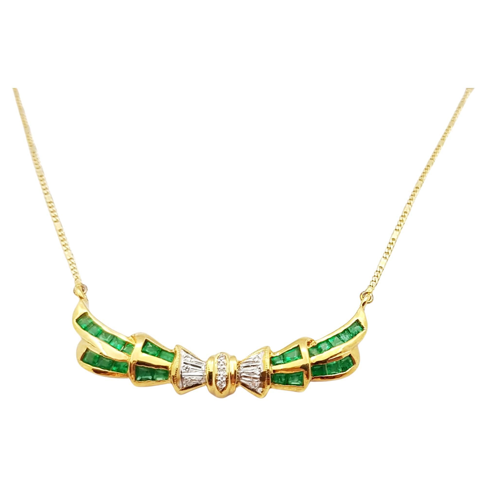 Emerald with Diamond Necklace Set in 18 Karat Gold Settings For Sale