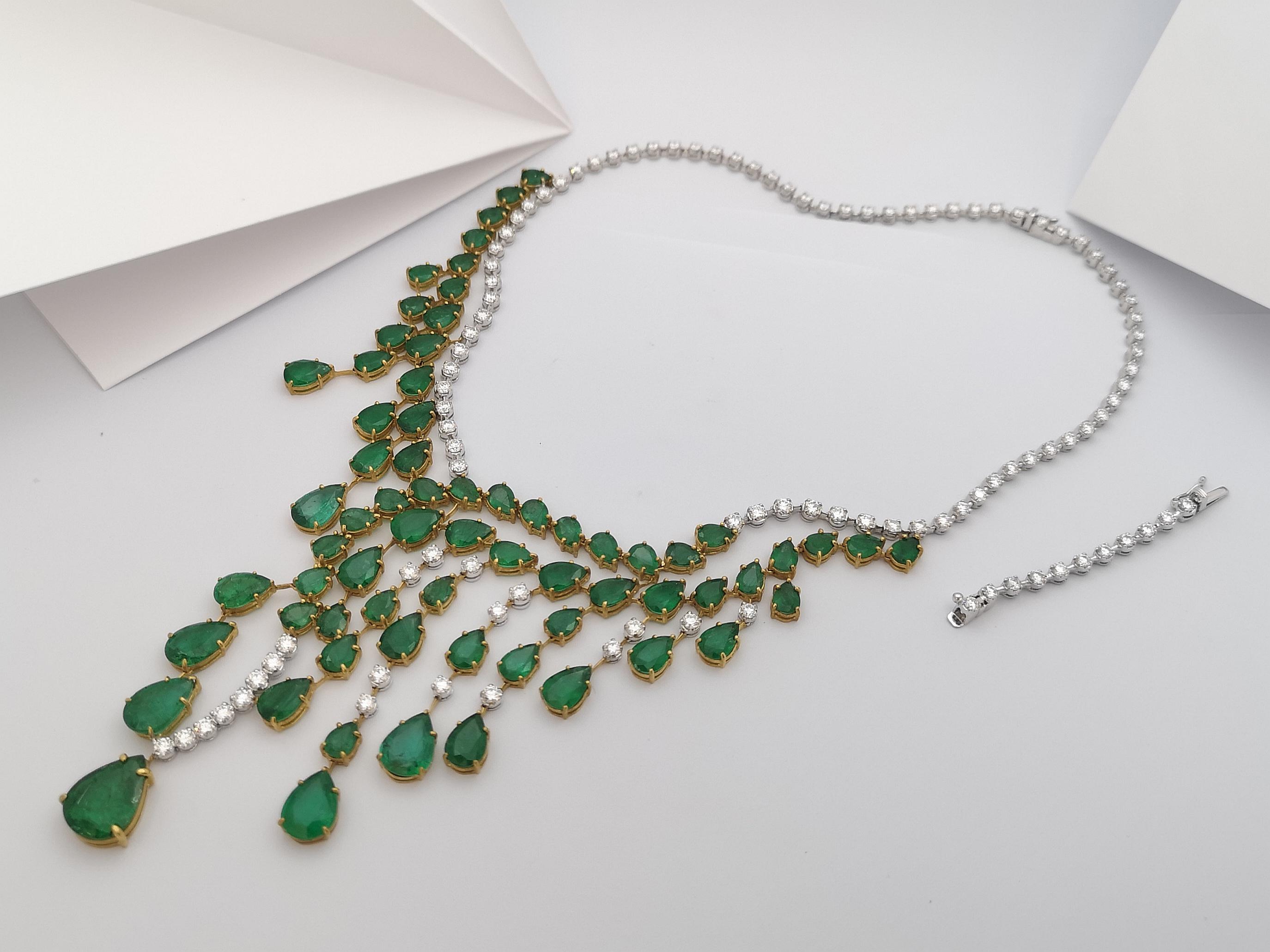 Emerald with Diamond Necklace Set in 18 Karat White Gold Settings For Sale 1
