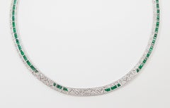 Emerald with Diamond Necklace Set in 18 Karat White Gold Settings