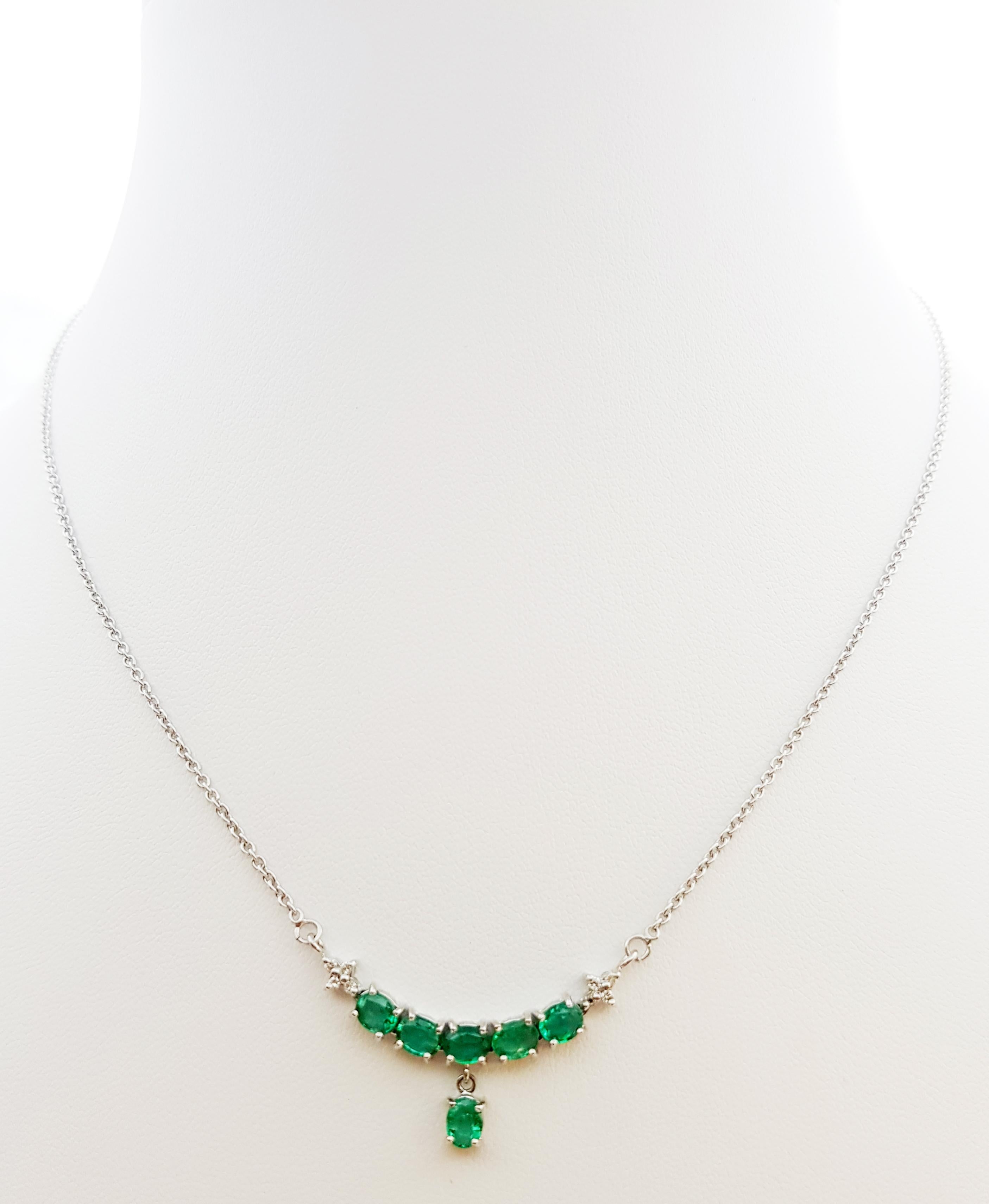 Emerald 1.30 carats with Diamond 0.06 carat Necklace set in 18 Karat  White Gold Settings

Width: 1.2 cm 
Length: 45.0 cm
Total Weight: 5.27 grams

