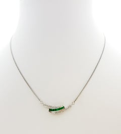Emerald with Diamond Necklace Set in 18 Karat White Gold Settings