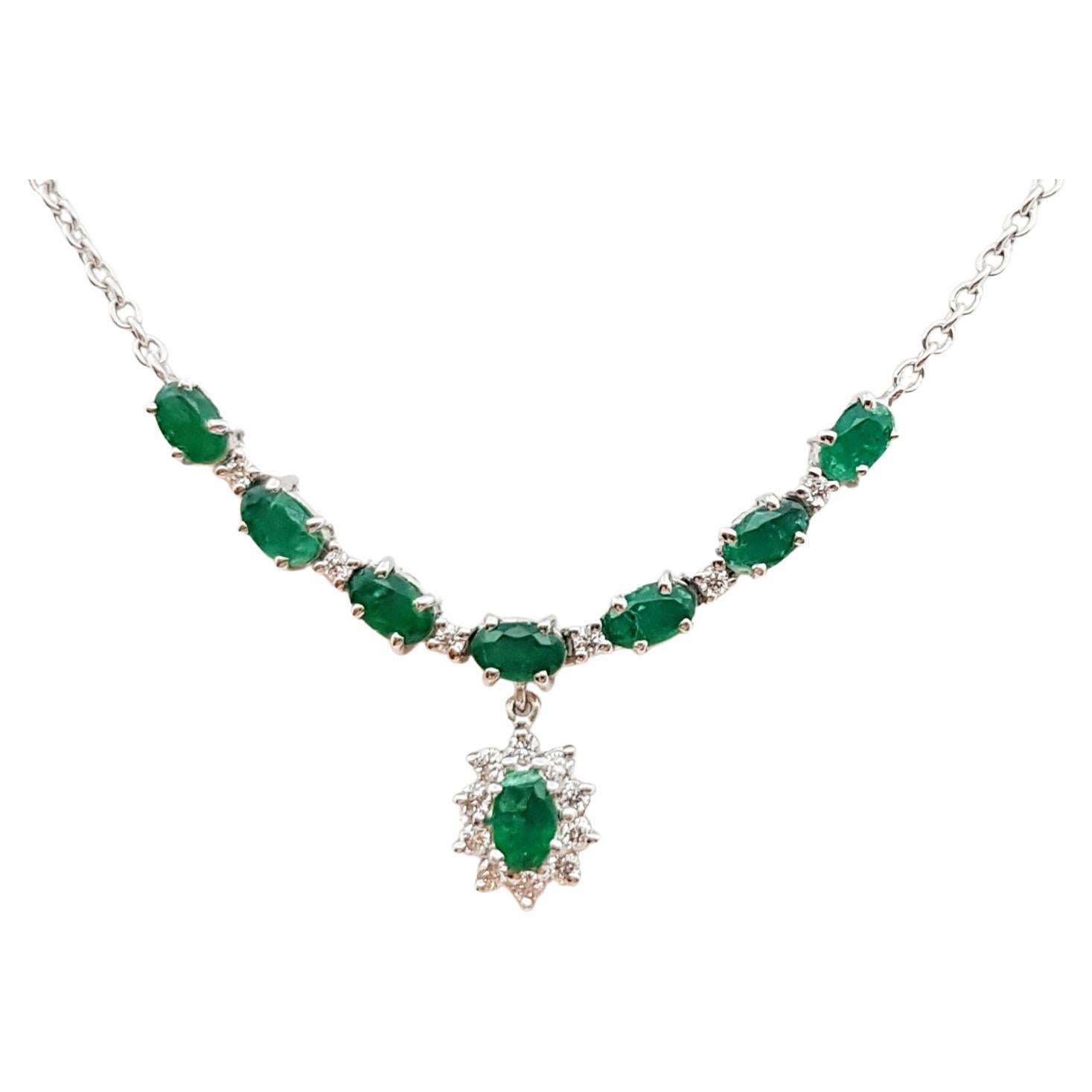 Emerald with Diamond Necklace Set in 18 Karat White Gold Settings