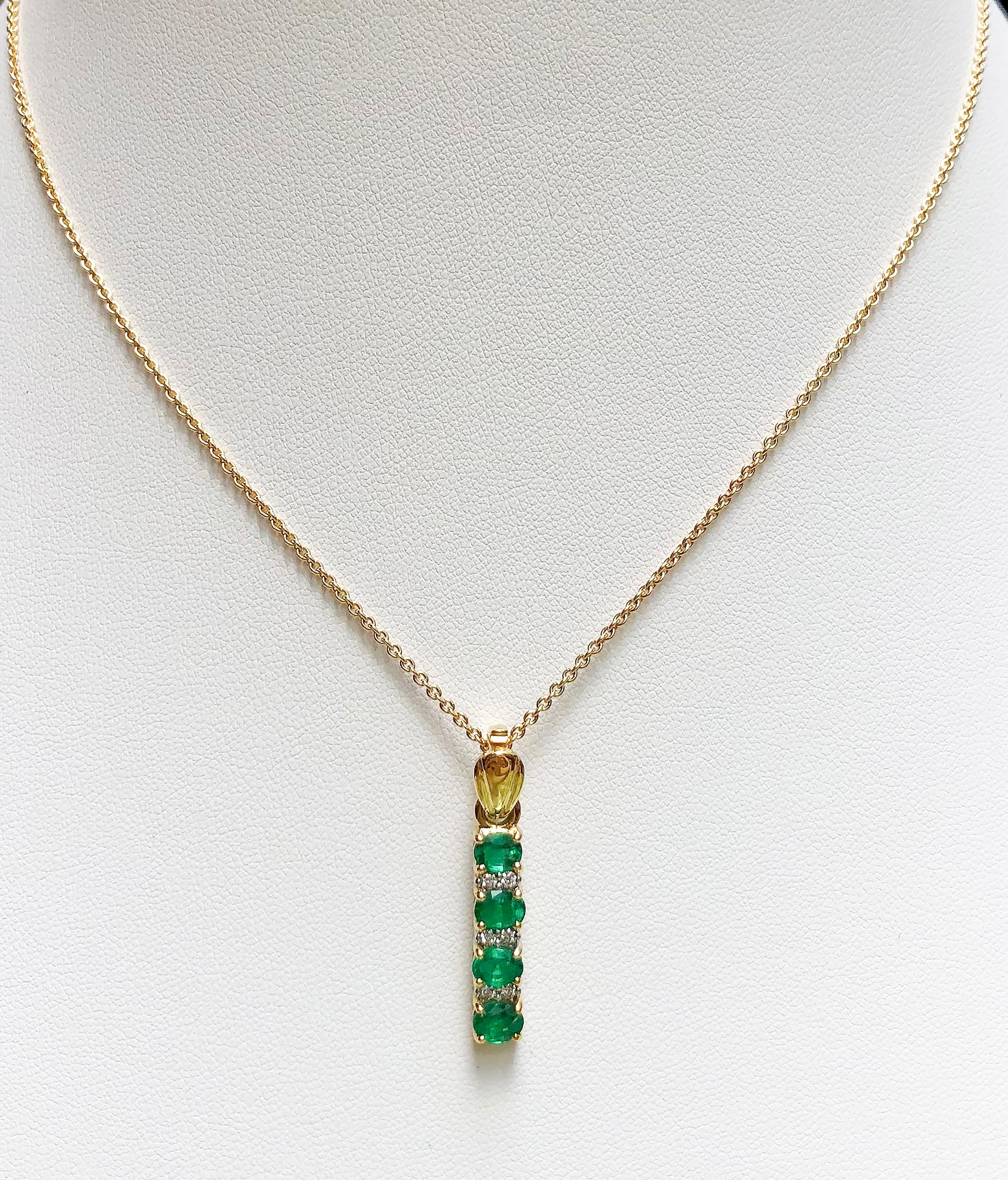 Emerald 1.32 carats with Diamond 0.10 carat Pendant set in 18 Karat Gold Settings
(chain not included)

Width:  0.5 cm 
Length: 3.2 cm
Total Weight: 3.82 grams

