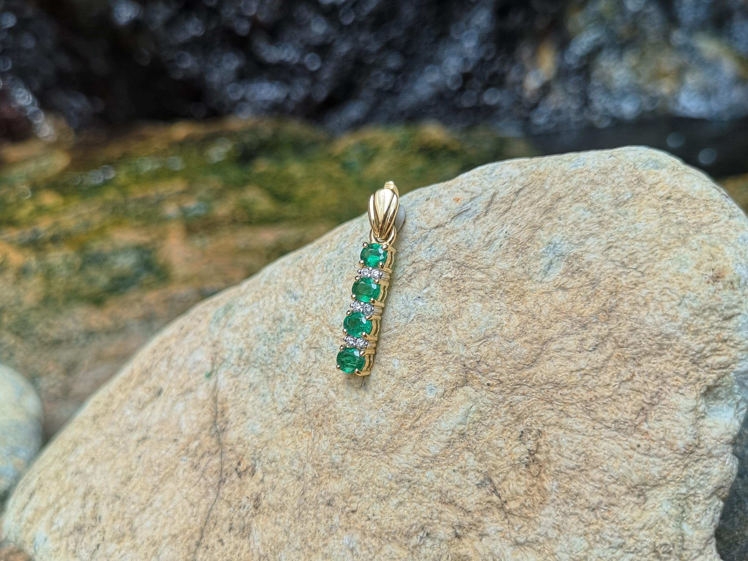 Oval Cut Emerald with Diamond Pendant Set in 18 Karat Gold Setting For Sale
