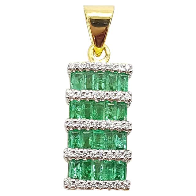 0.92tcw 14K Emerald Pendant Charm with Diamond Accent Emerald Cut Prong ...