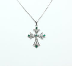 Emerald  with Diamond Pendant set in 18 Karat White Gold Settings