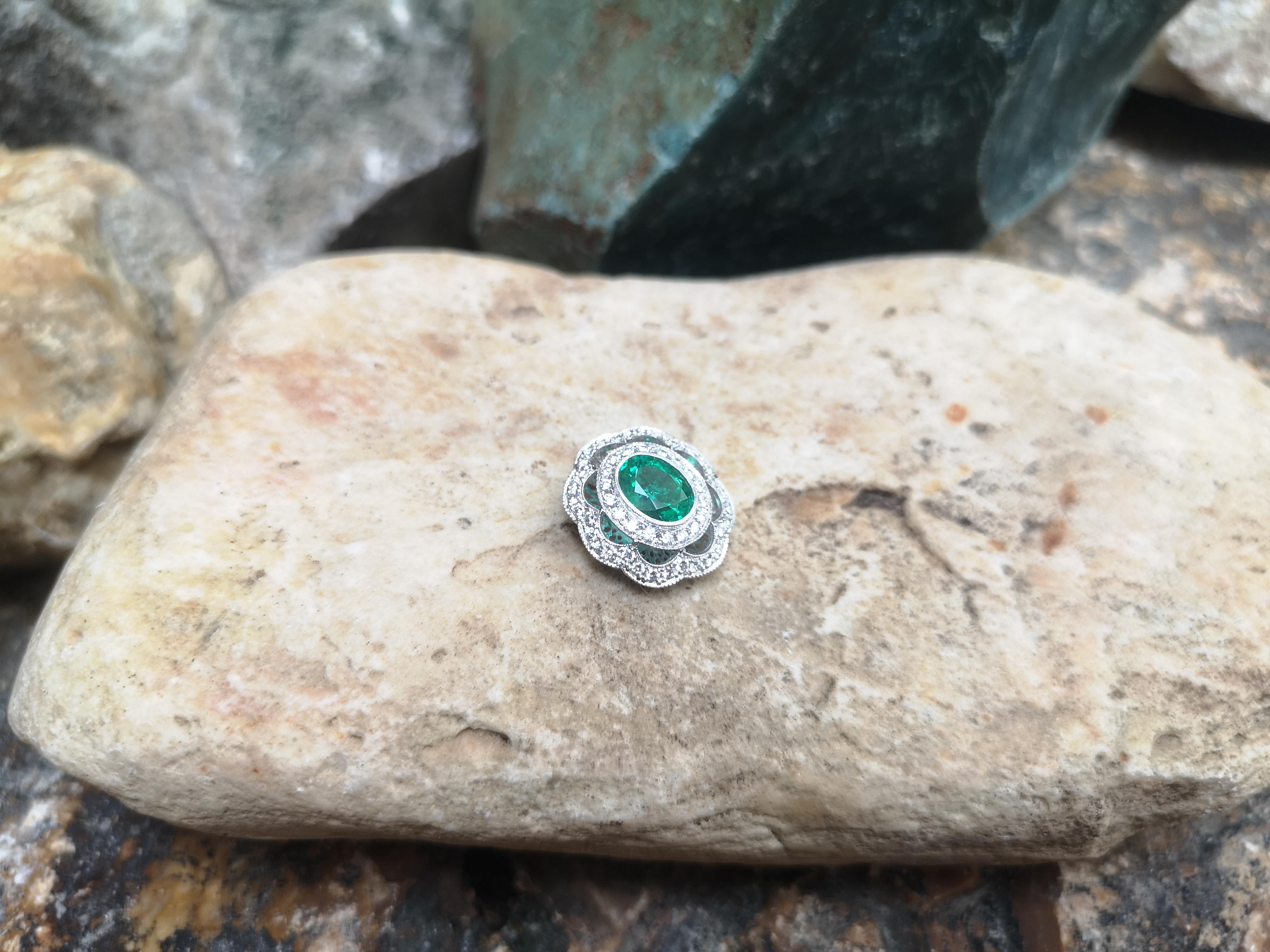 Edwardian Emerald with Diamond Pendant Set in 18 Karat White Gold Settings For Sale
